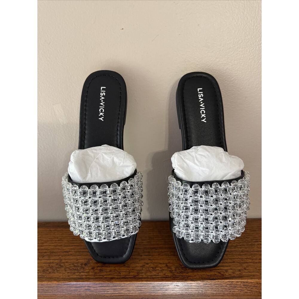 Lisa Vicky Womens Slides Magical Beaded Clear Black Size 8 New - Picture 2 of 7